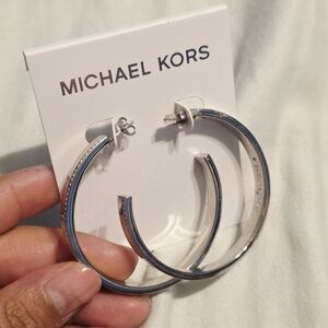 Michael Kors Silver Rhinestones Hoop Earrings With Logo